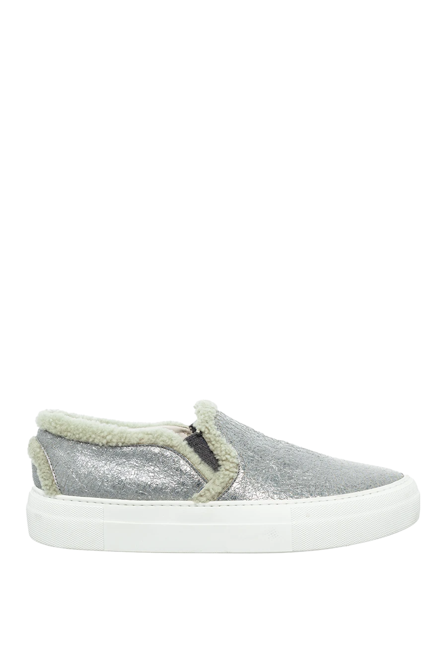 Brunello Cucinelli woman gray leather slip-ons for women купить с ценами и фото 136635 - photo 1