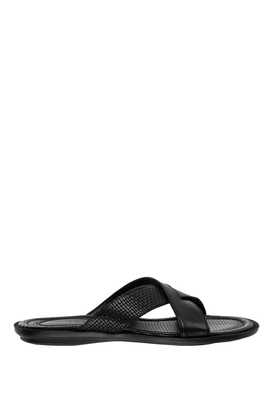 Doucal`s man black leather slippers for men купить с ценами и фото 136707 - photo 1