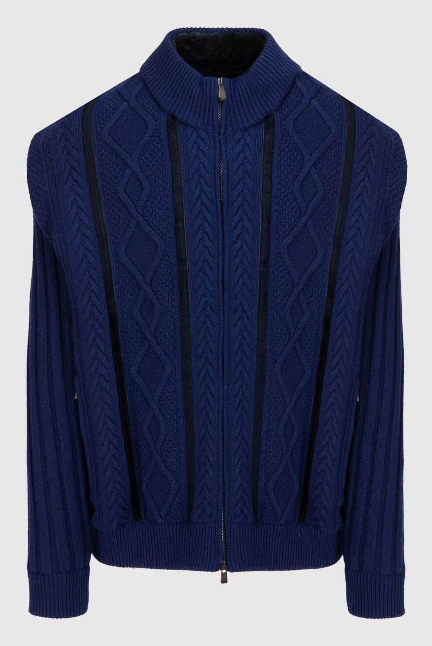 Mauro Conte man men's cardigan made of cashmere, silk and beaver blue купить с ценами и фото 138762 - photo 1