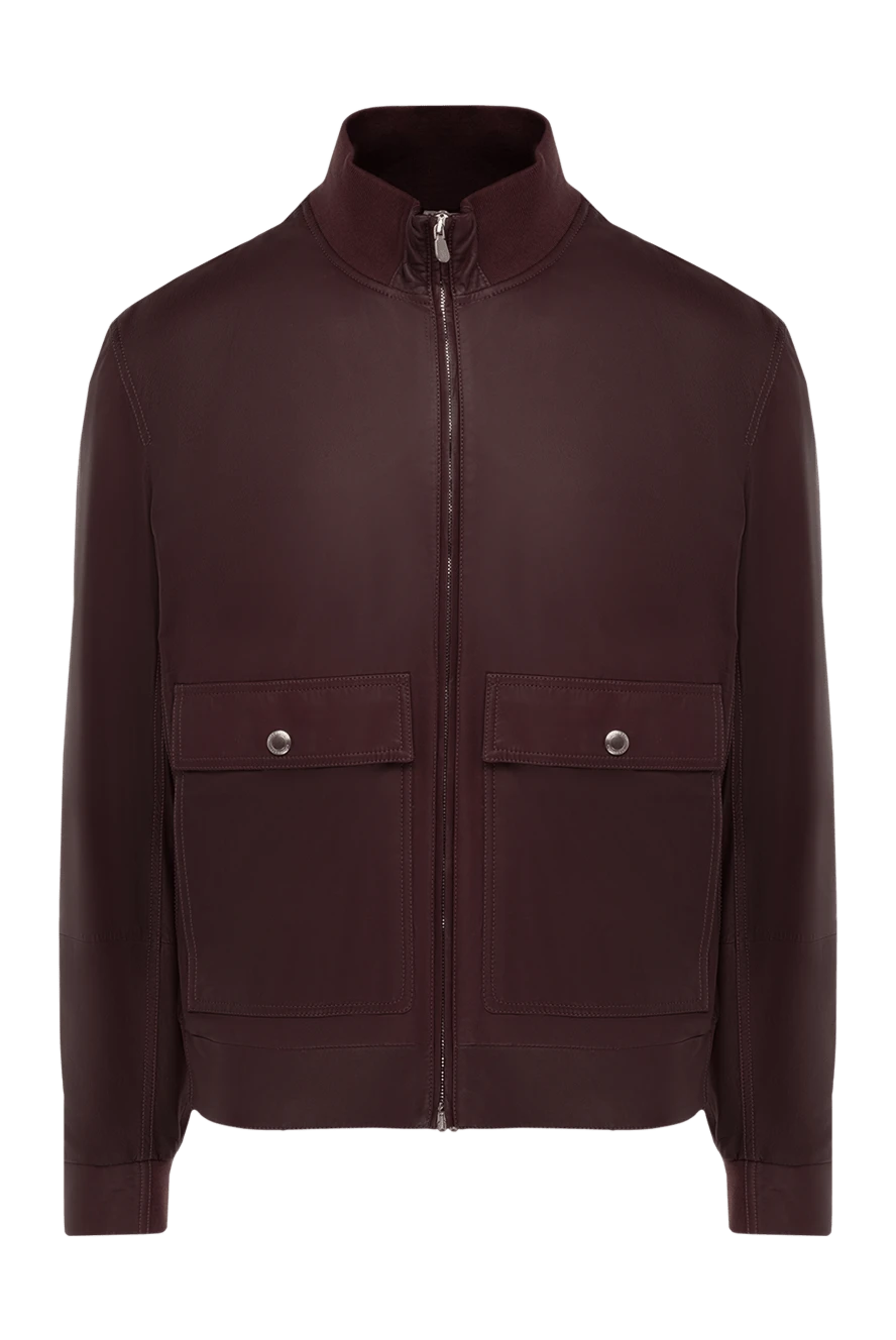 Brunello Cucinelli man burgundy leather jacket for men купить с ценами и фото 138888 - photo 1