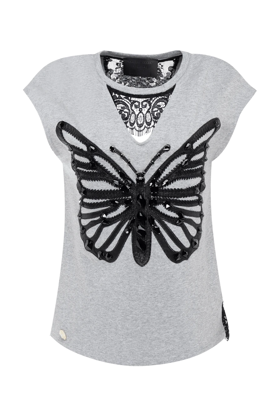 Philipp Plein woman women's gray cotton and polyamide top купить с ценами и фото 139258 - photo 1