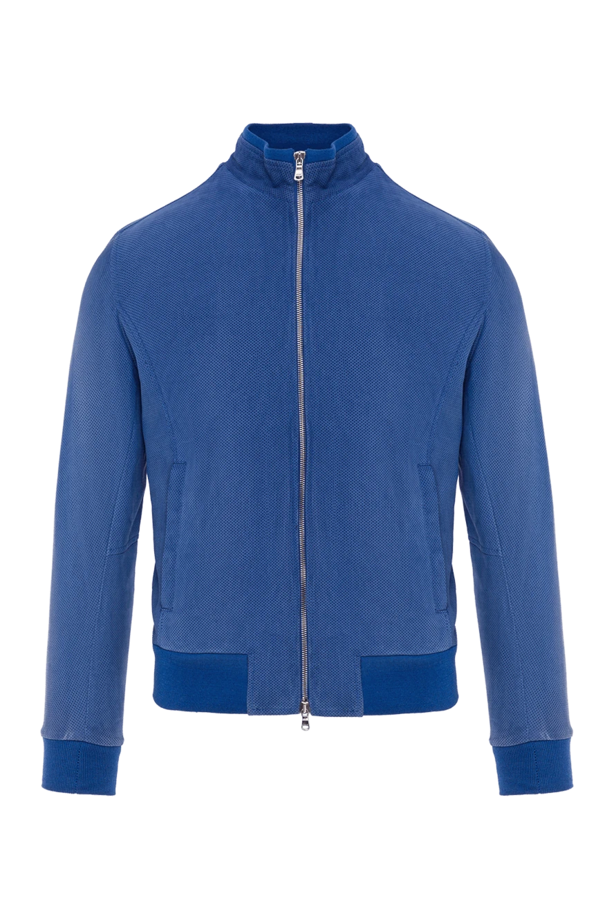 Barba Napoli куртка замшевая с перфорацией ярко-голубая на молнии мужская 139997 - фото 1