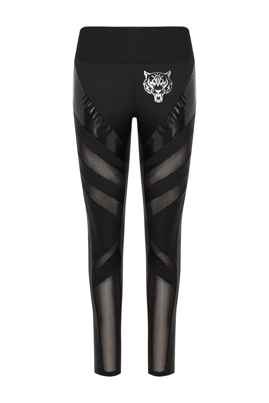 Plein Sport черные спортивные легинсы с глянцевыми акцентами и контрастной резинкой 140156 - фото 1