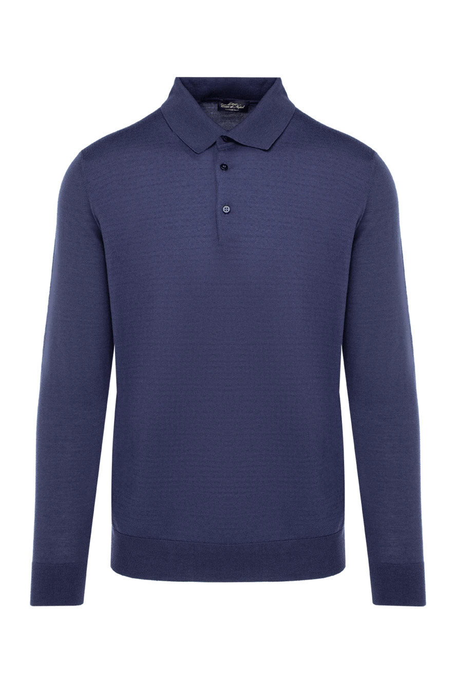 Cesare di Napoli man wool, silk and cashmere long sleeve polo blue for men купить с ценами и фото 141410 - photo 1