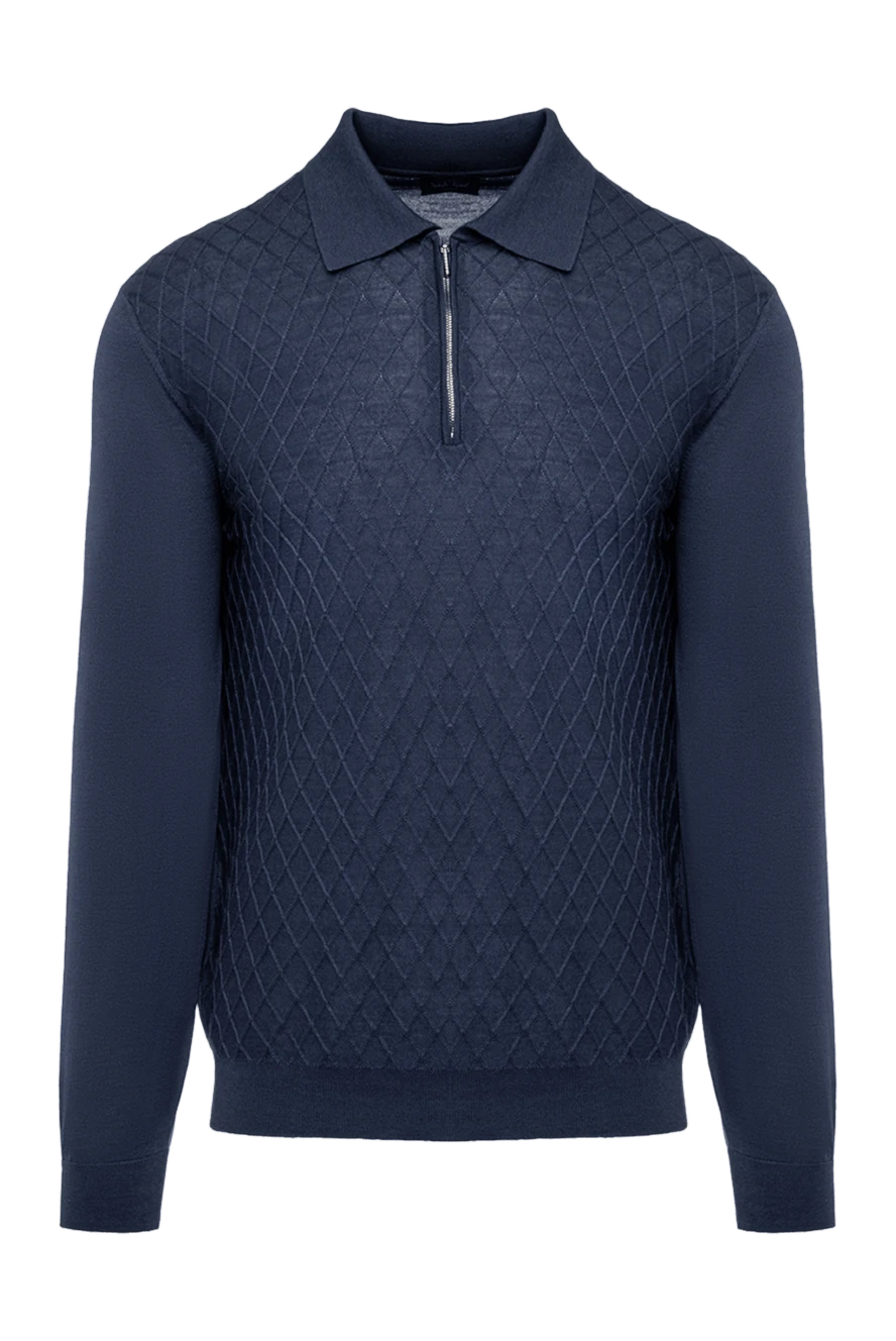 Cesare di Napoli man wool, silk and cashmere long sleeve polo blue for men купить с ценами и фото 141445 - photo 1