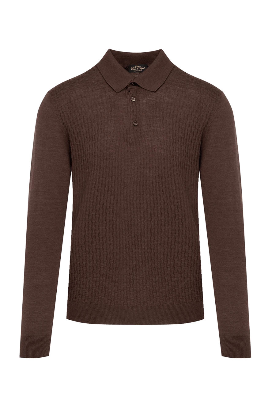 Cesare di Napoli man wool, silk and cashmere long sleeve polo brown for men купить с ценами и фото 141448 - photo 1