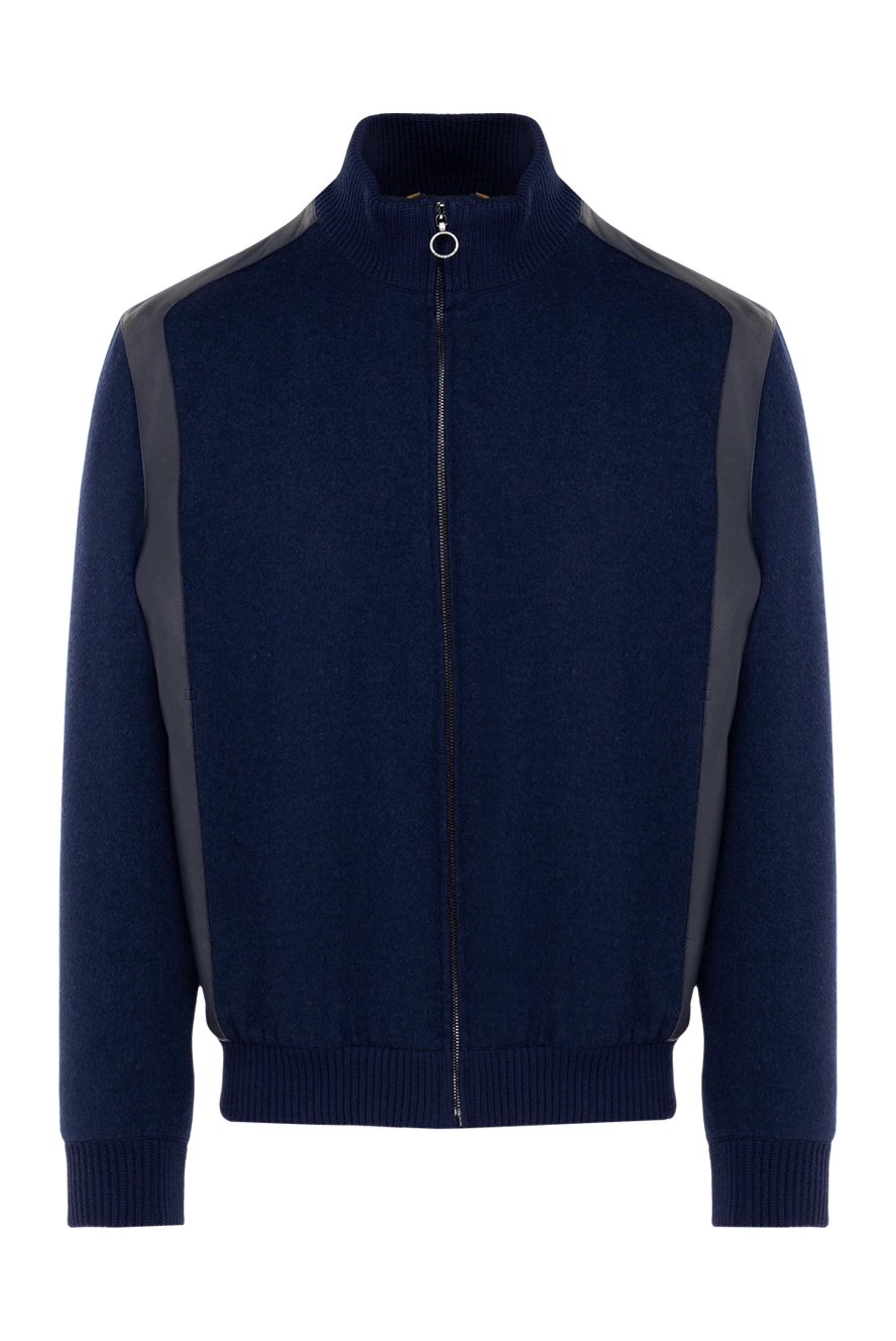 Seraphin ерлерге арналған көк кашемир күртеше былғары бөлшектерімен 141886 - фото 1