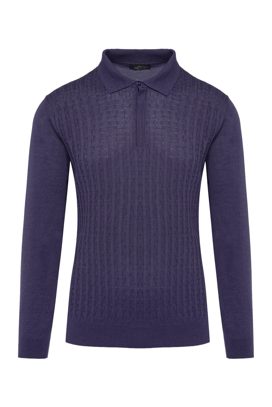 Cesare di Napoli man wool, silk and cashmere long sleeve polo blue for men купить с ценами и фото 141971 - photo 1