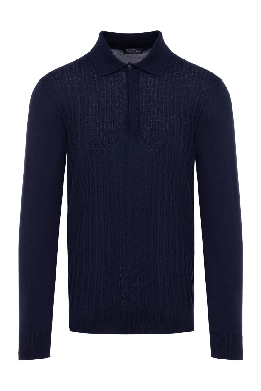 Cesare di Napoli man long sleeve polo shirt made of silk, cashmere and wool, blue for men купить с ценами и фото 141975 - photo 1