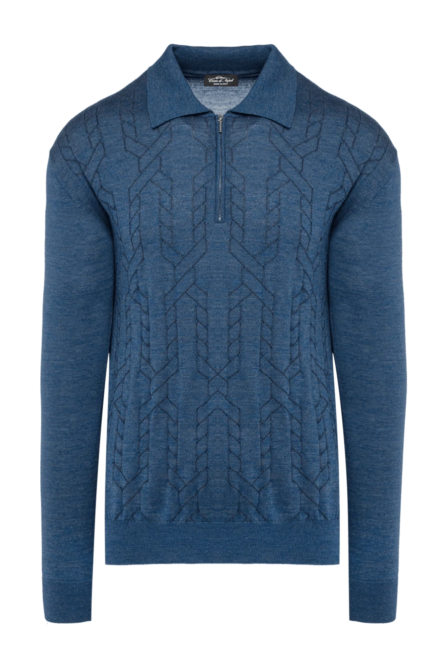 Cesare di Napoli man long sleeve polo in silk and cashmere blue for men купить с ценами и фото 142491 - photo 1