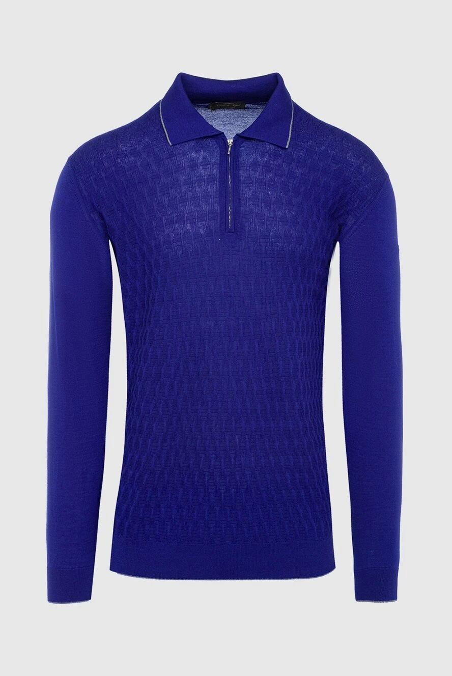 Cesare di Napoli man long sleeve polo in silk and cashmere blue for men купить с ценами и фото 142500 - photo 1