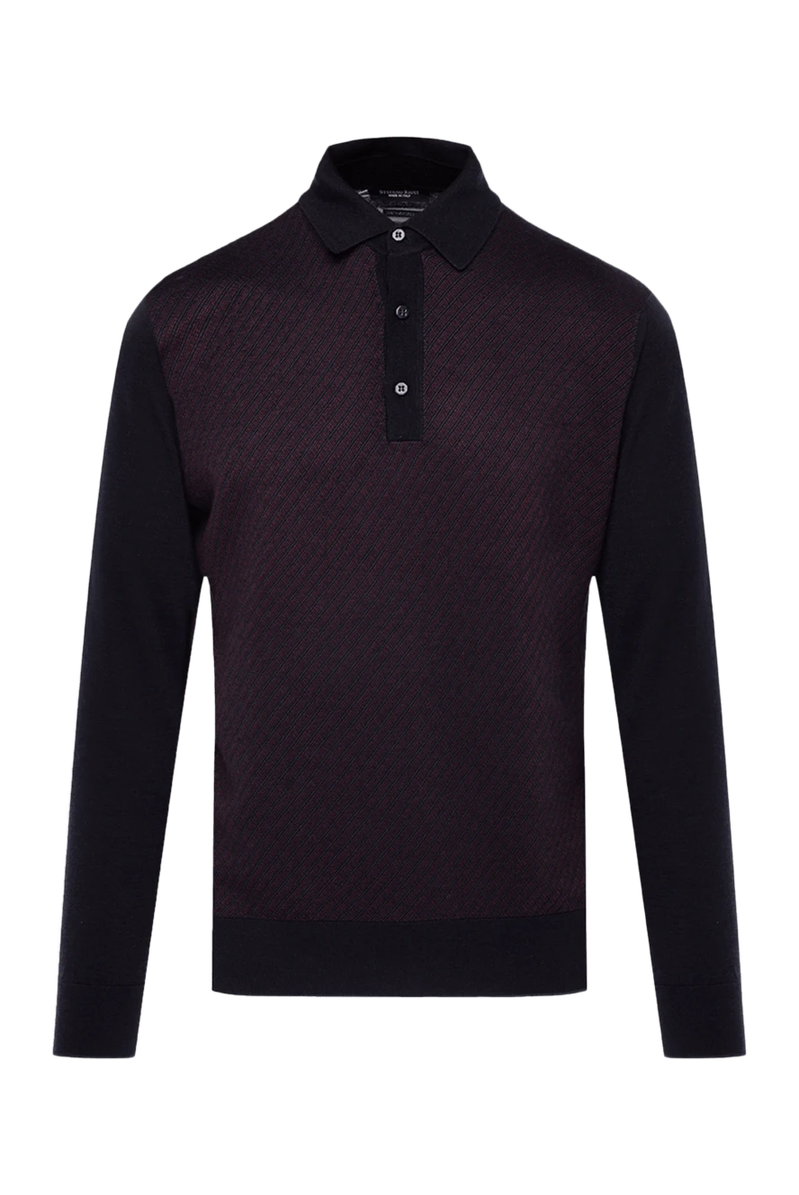 Stefano Ricci темно синее поло с длинным рукавом из шелка и кашемира с фактурной вставкой
142741 - фото 1