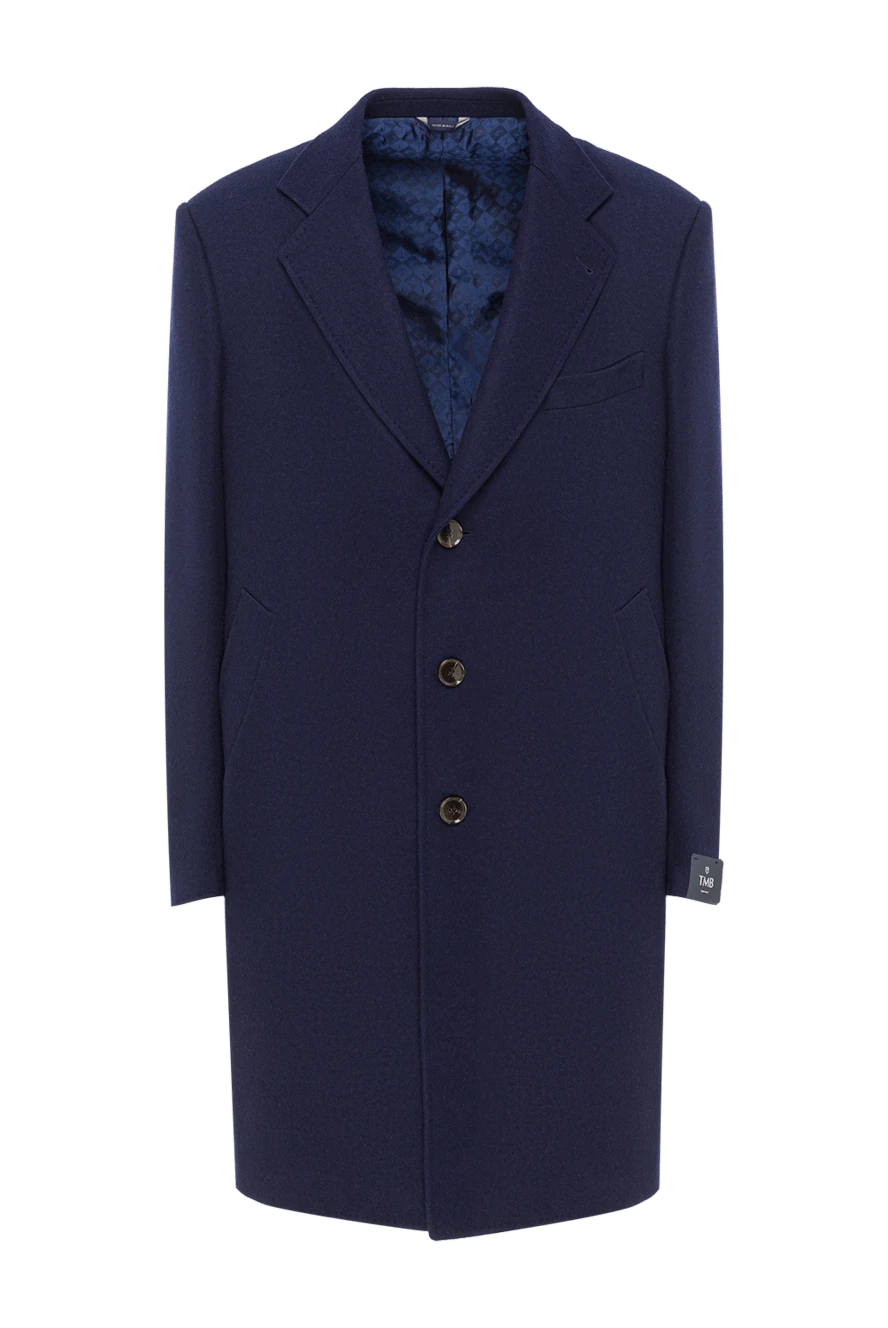 Tombolini пальто классическое шерстяное синее с контрастным меховым шалевым воротником мужское 142776 - фото 1