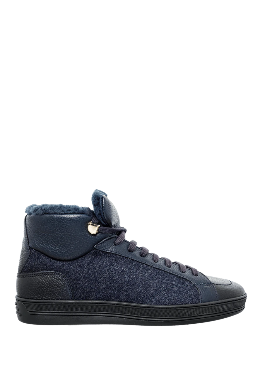 Doucal`s man sneakers made of genuine leather and fur, blue, for men купить с ценами и фото 142790 - photo 1