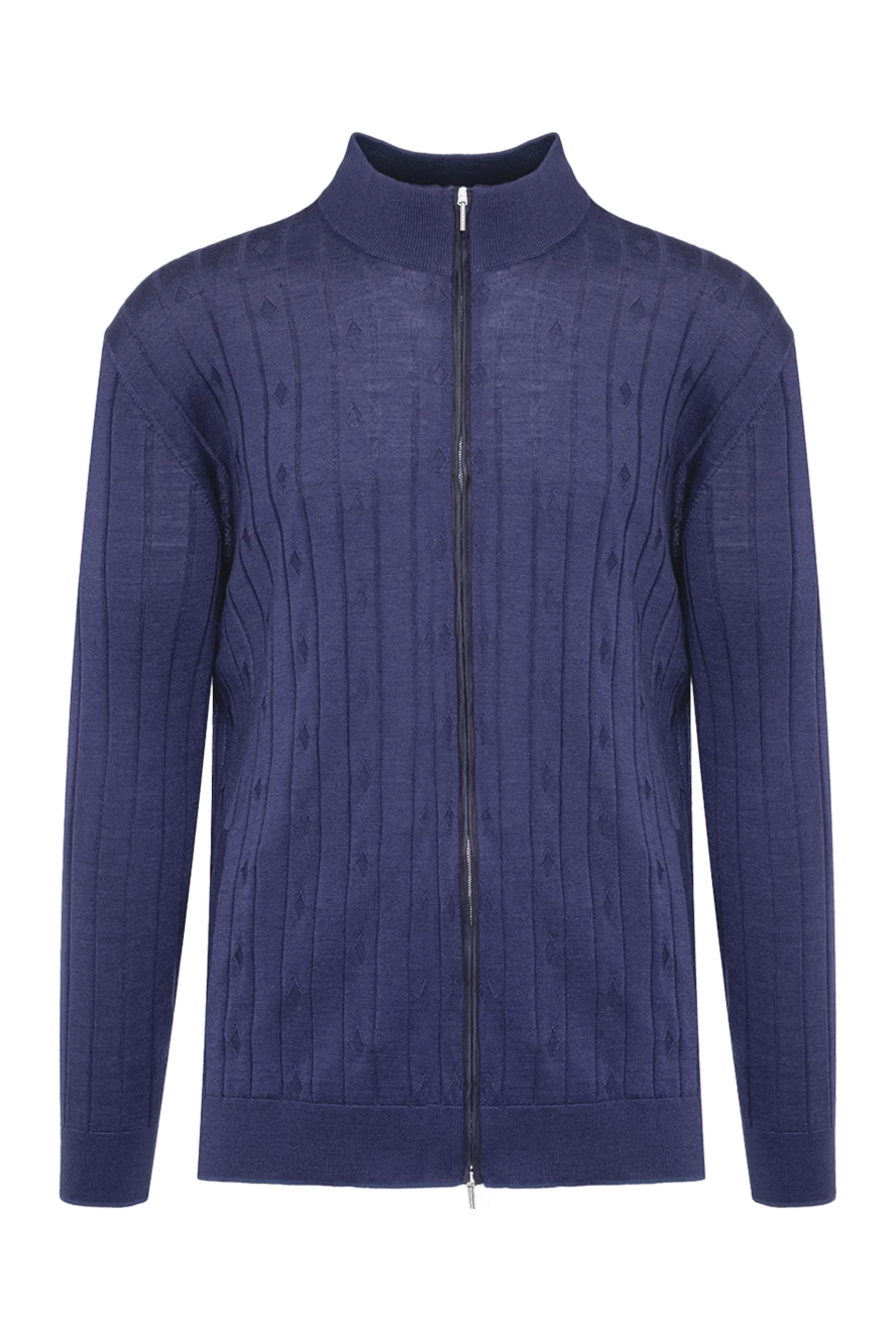 Cesare di Napoli man men's cardigan made of wool, cashmere and silk blue купить с ценами и фото 142933 - photo 1