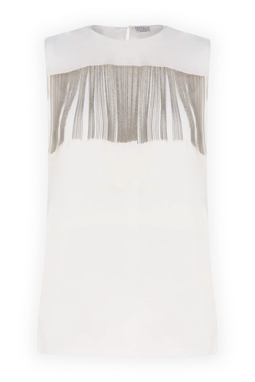 Brunello Cucinelli woman white silk top for women купить с ценами и фото 143448 - photo 1