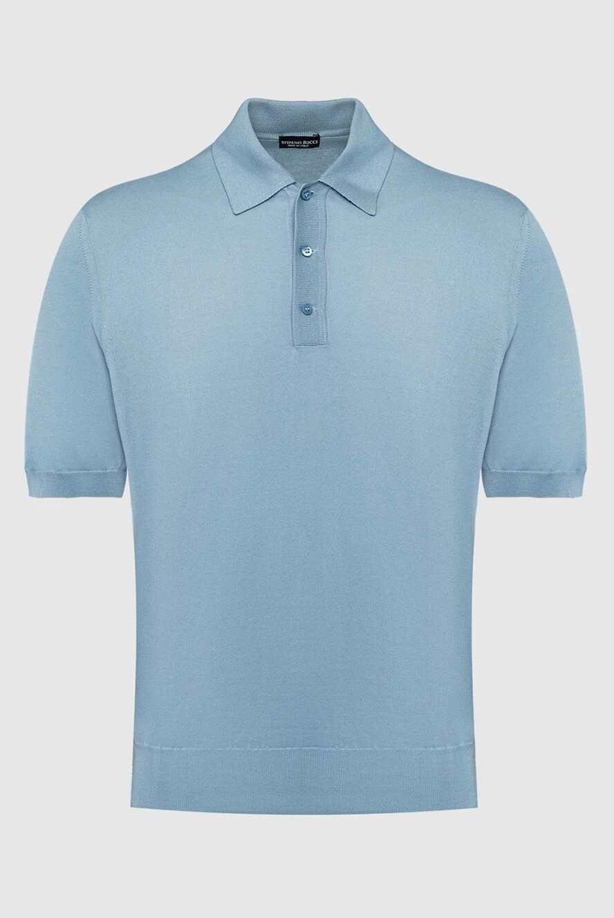 Stefano Ricci мужское трикотажное поло в классическом голубом цвете на трех пуговицах 144239 - фото 1