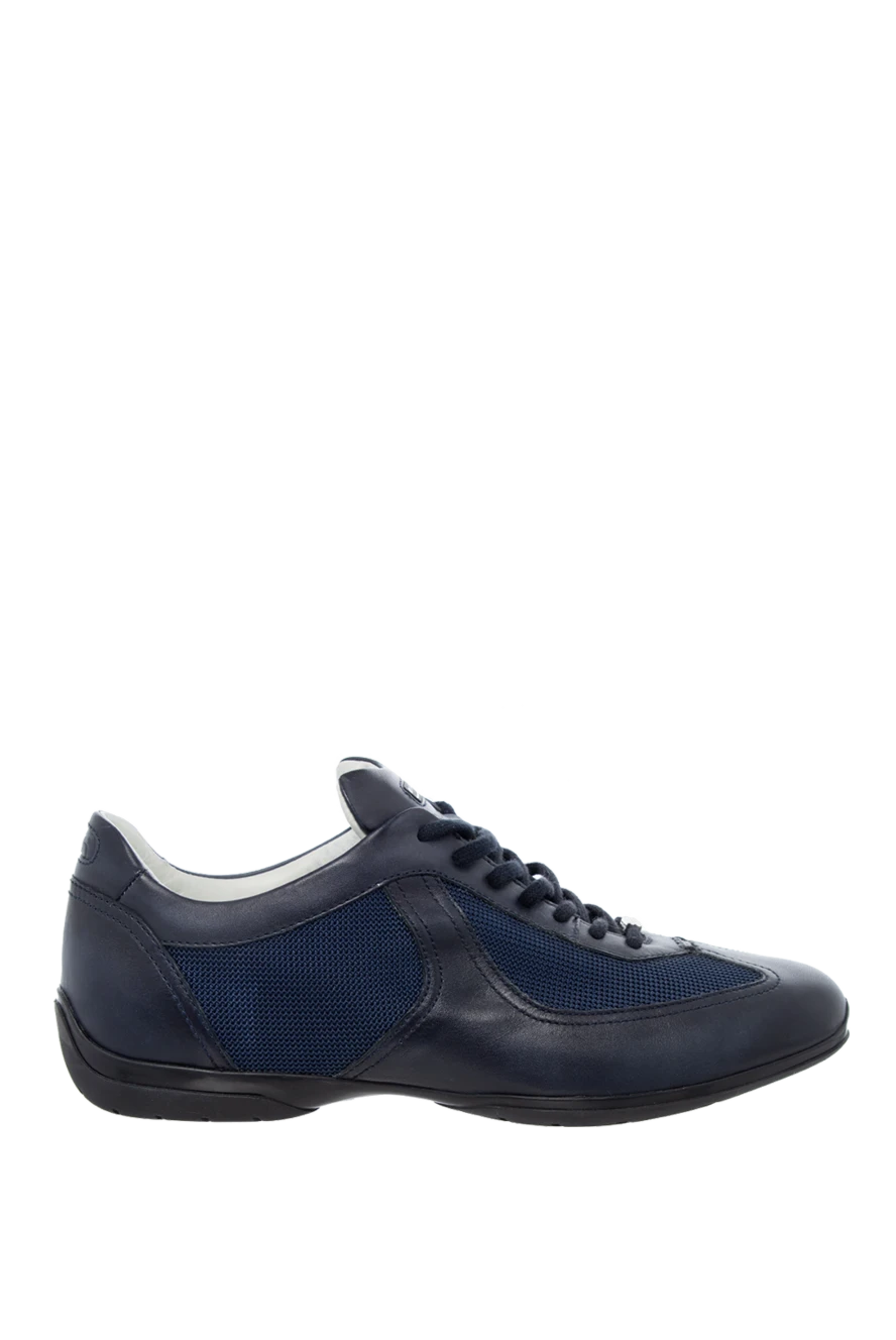 Santoni man sneakers in leather and textile blue for men купить с ценами и фото 144638 - photo 1