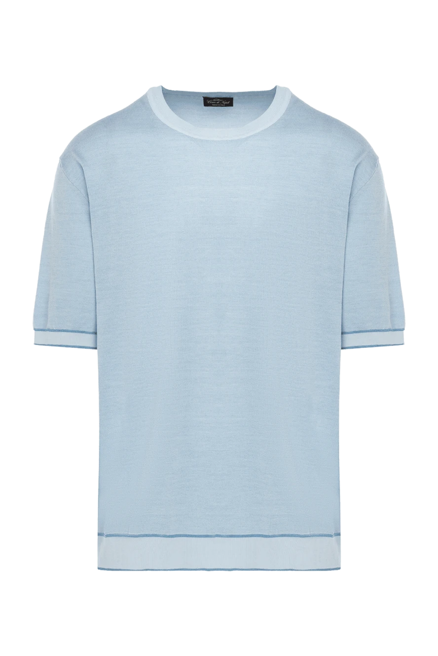 Cesare di Napoli man short sleeve jumper in silk and cotton blue for men купить с ценами и фото 144882 - photo 1