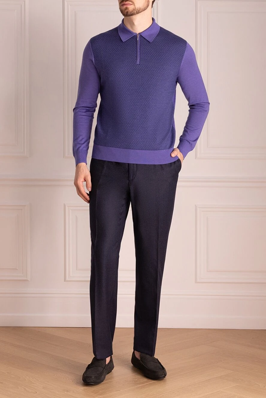 Corneliani man blue wool and cashmere trousers for men купить с ценами и фото 146671 - photo 1