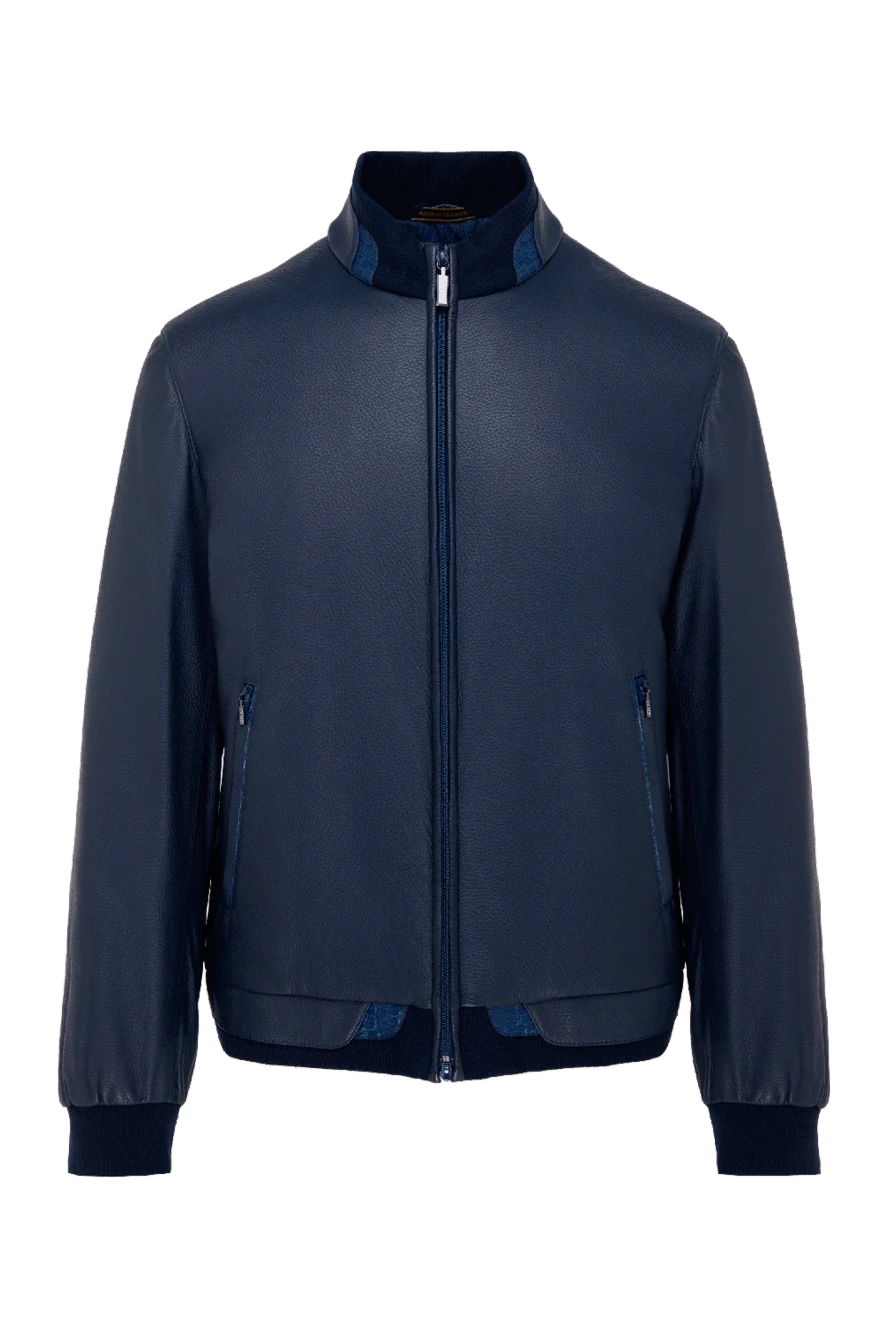Zilli куртка из натуральной кожи и кожи аллигатора синяя мужская 146692 - фото 1