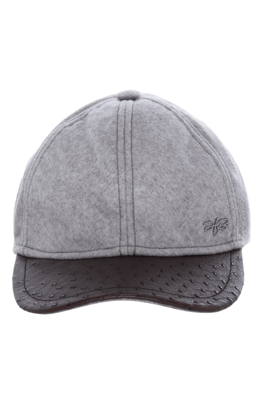 Hettabretz man cap made of cashmere and genuine leather gray for men купить с ценами и фото 146952 - photo 1