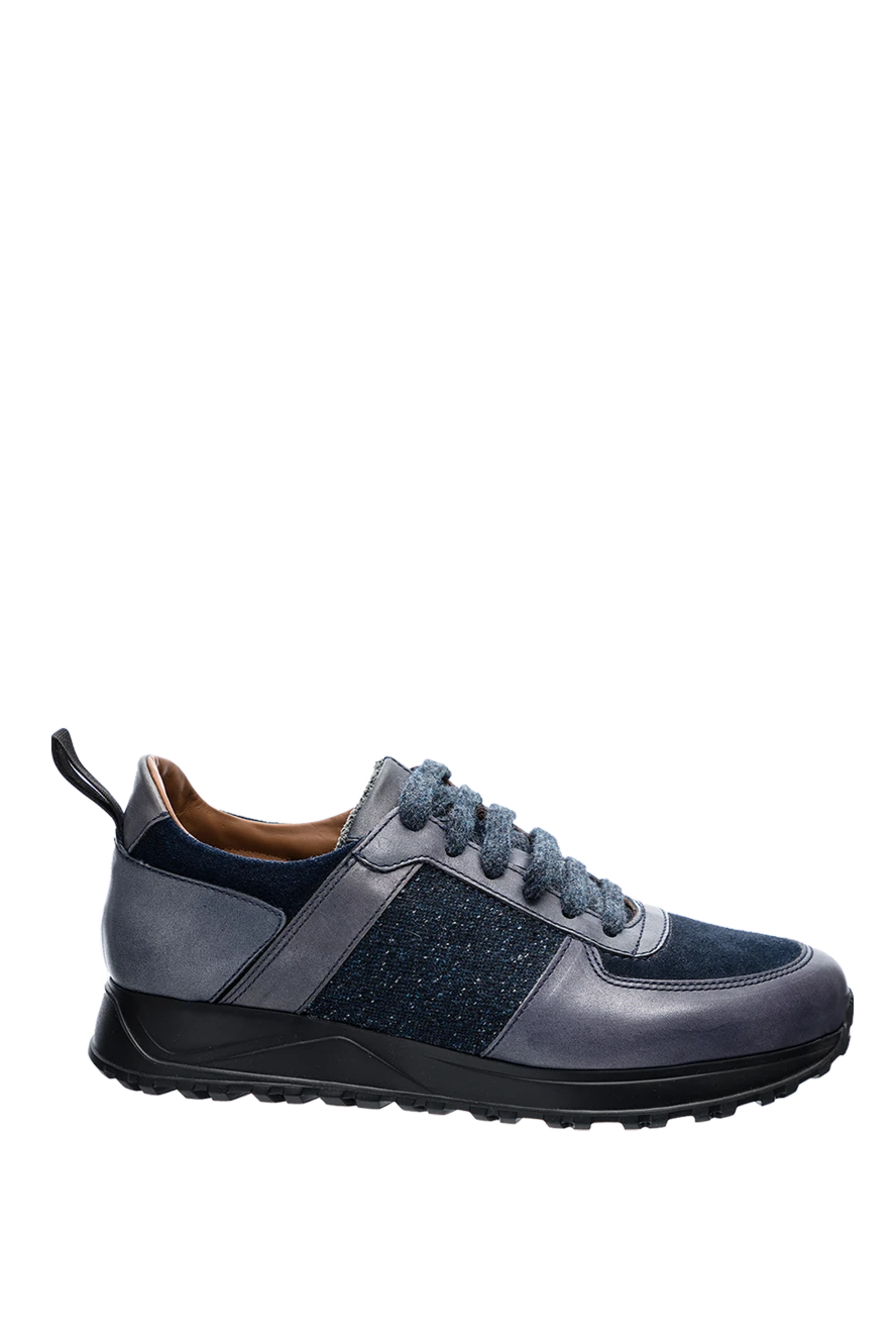 Doucal`s man sneakers in leather and textile blue for men купить с ценами и фото 147424 - photo 1