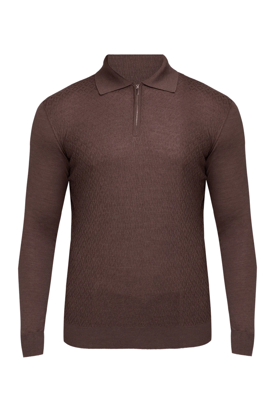 Cesare di Napoli man wool, silk and cashmere long sleeve polo brown for men купить с ценами и фото 147757 - photo 1