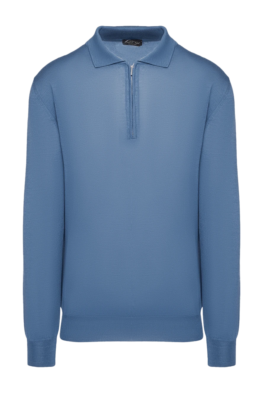 Cesare di Napoli man wool and cashmere long sleeve polo blue for men купить с ценами и фото 148037 - photo 1