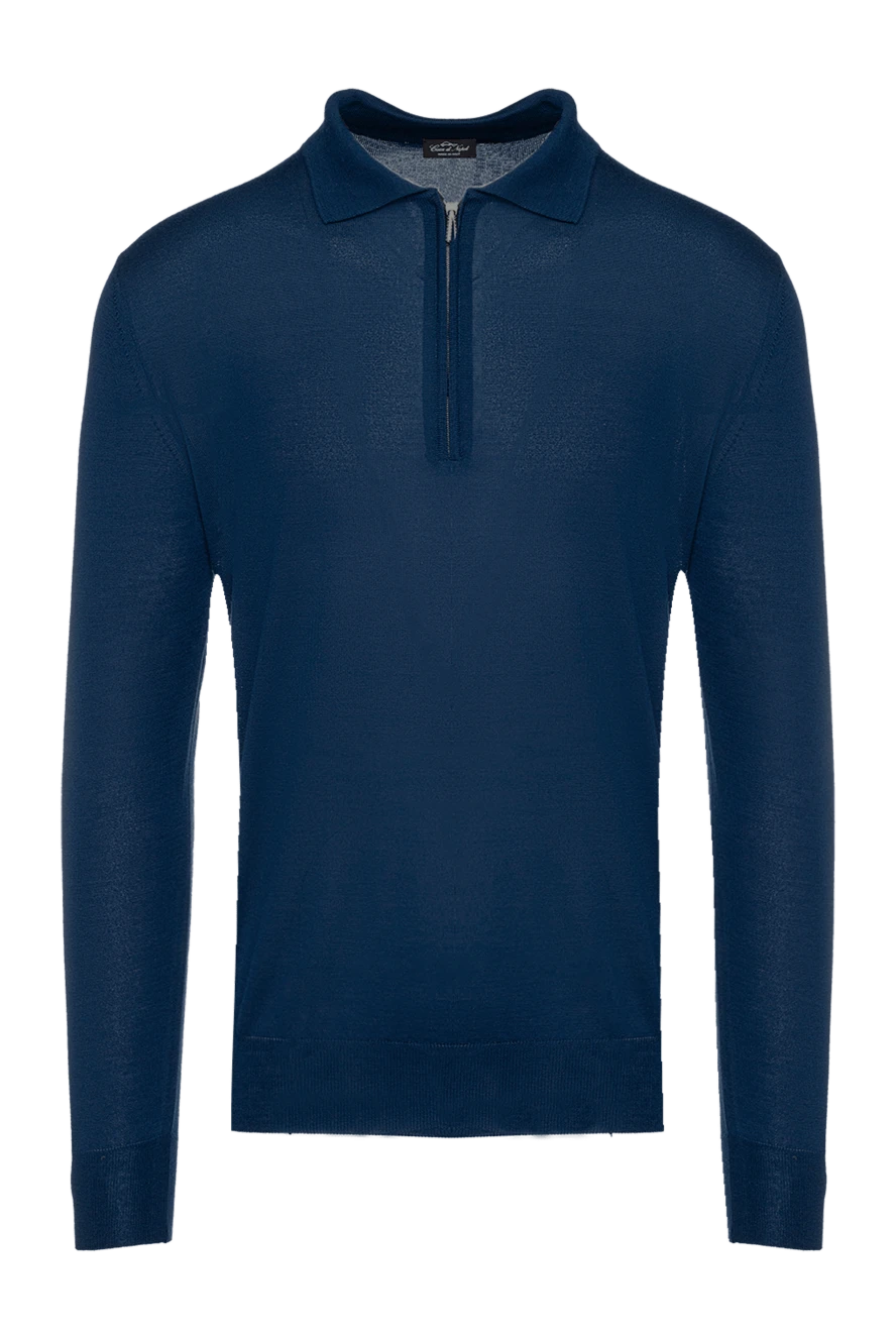 Cesare di Napoli man wool and cashmere long sleeve polo blue for men купить с ценами и фото 148038 - photo 1