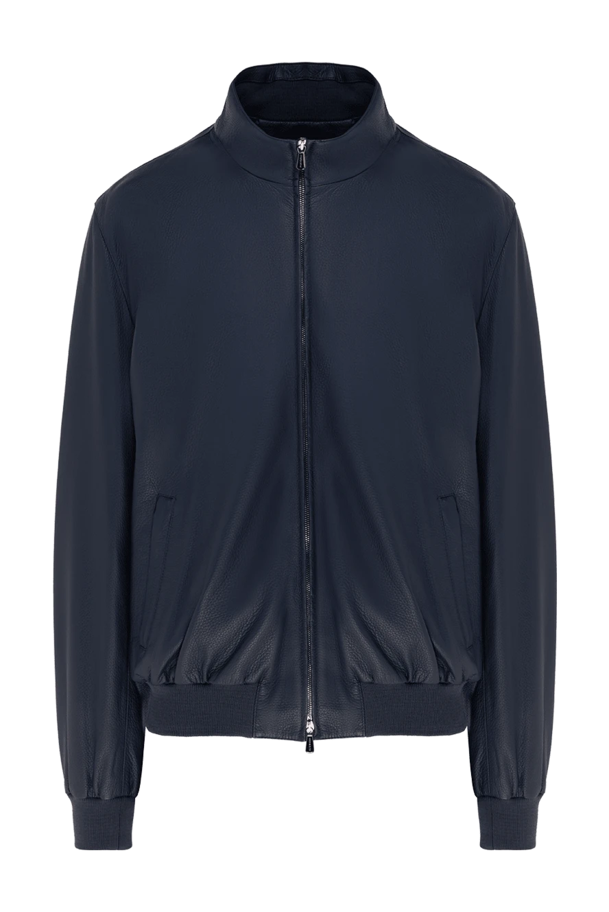 Enrico Mandelli кожаная куртка тёмно-синего цвета с эластичными манжетами и воротником
148183 - фото 1