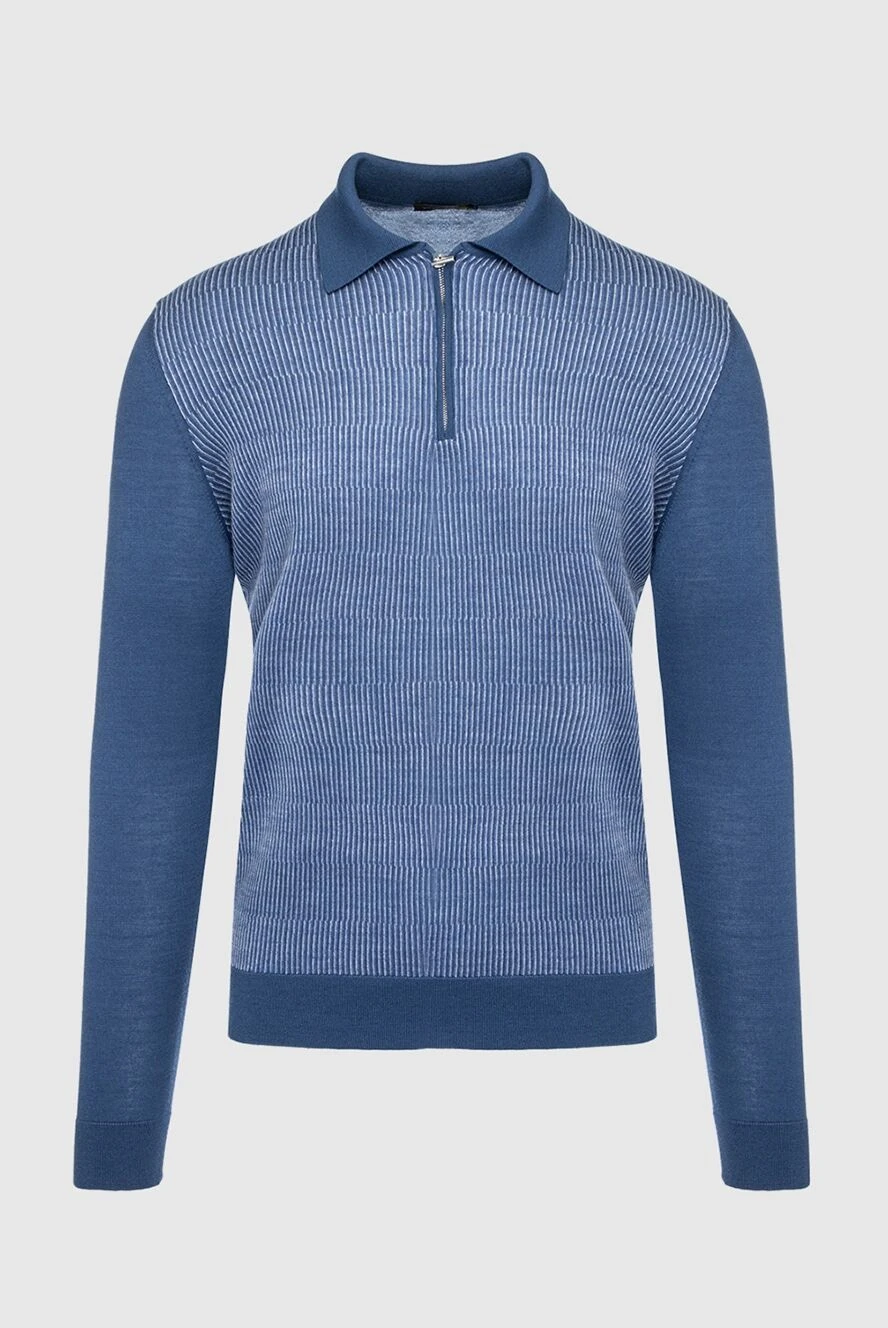 Cesare di Napoli man silk and cashmere long sleeve polo blue for men купить с ценами и фото 149870 - photo 1