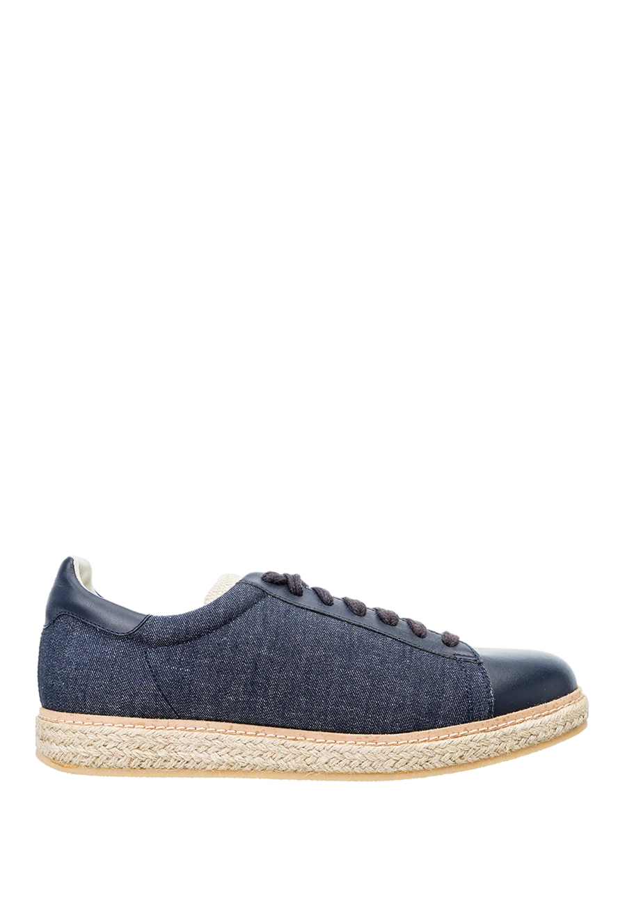 Brunello Cucinelli man blue leather sneakers for men купить с ценами и фото 150340 - photo 1