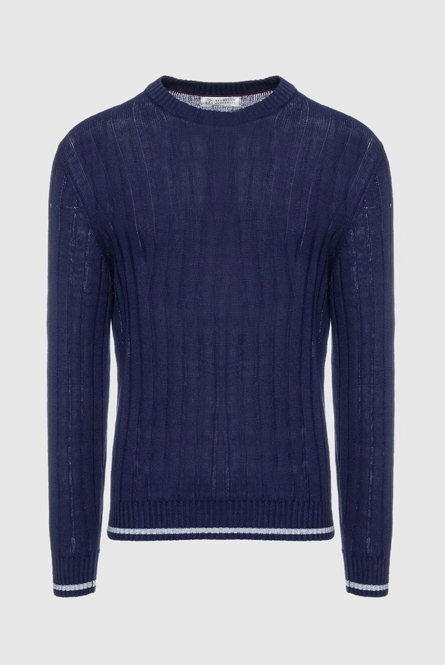 Brunello Cucinelli man linen and cotton jumper blue for men купить с ценами и фото 150359 - photo 1