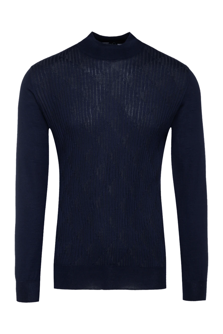 Zilli man men's jumper with a high stand-up collar, cashmere and silk, blue купить с ценами и фото 150626 - photo 1