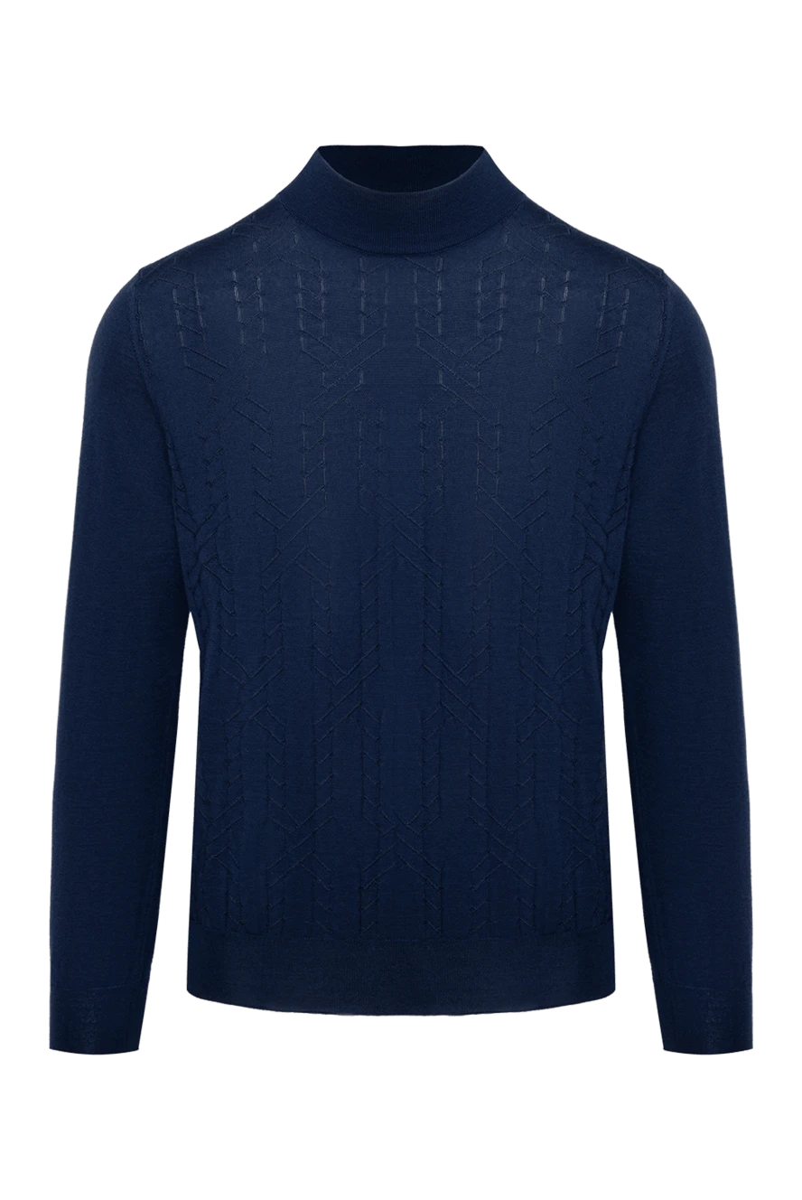 Zilli man men's jumper with a high stand-up collar, cashmere and silk, blue купить с ценами и фото 150633 - photo 1