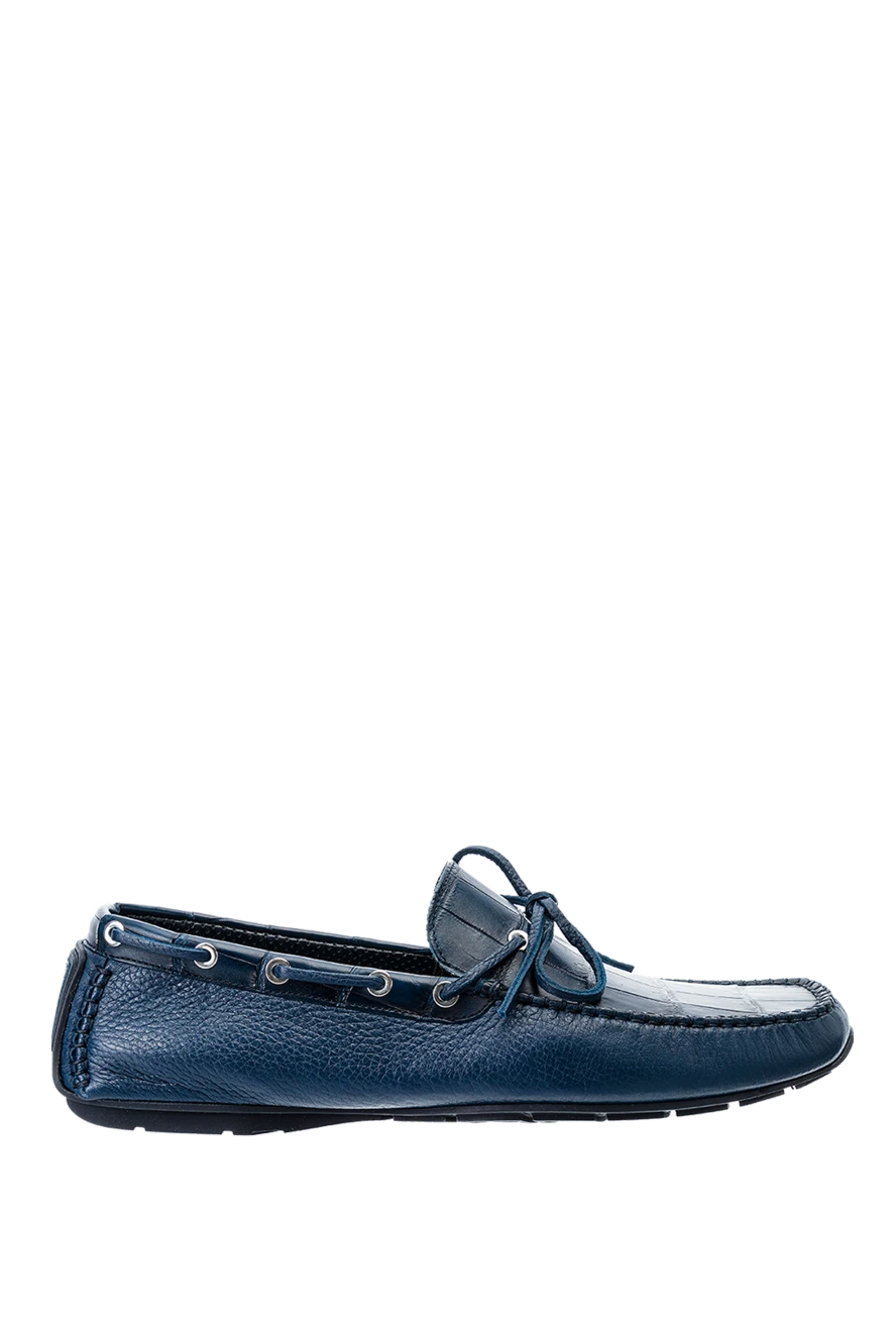 Cesare di Napoli man men's moccasins made of genuine leather and crocodile skin blue купить с ценами и фото 151549 - photo 1