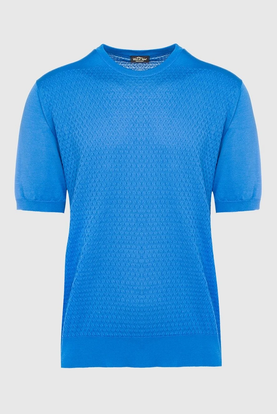 Cesare di Napoli man silk short sleeve jumper blue for men купить с ценами и фото 152428 - photo 1