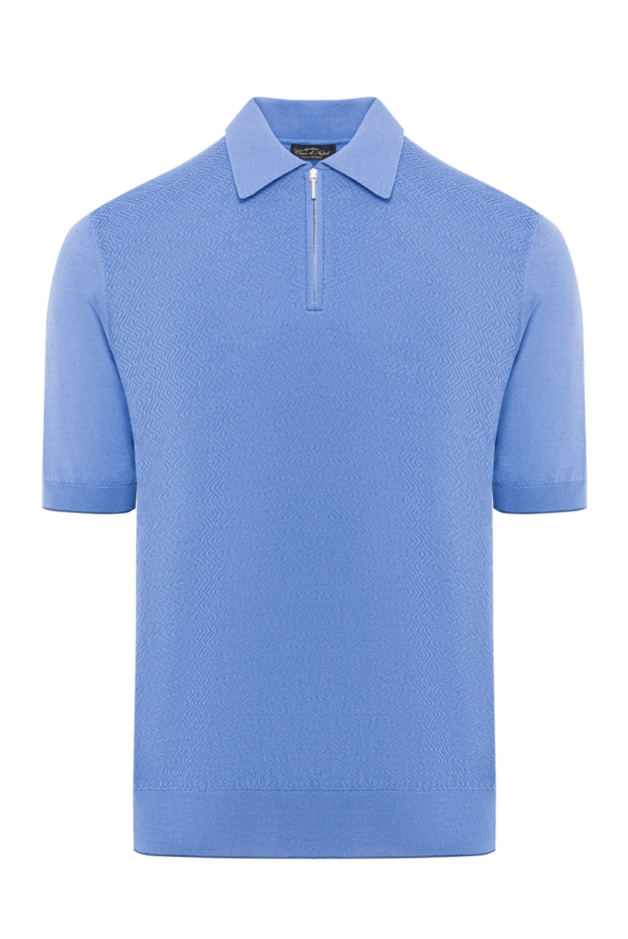 Cesare di Napoli жібек поло ашық көк фактуралы монохромды өрнекпен ерлерге арналған 152749 - фото 1