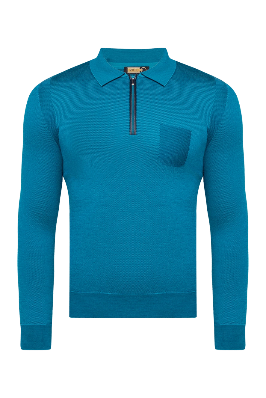 Zilli man silk and wool long sleeve polo blue for men купить с ценами и фото 153063 - photo 1