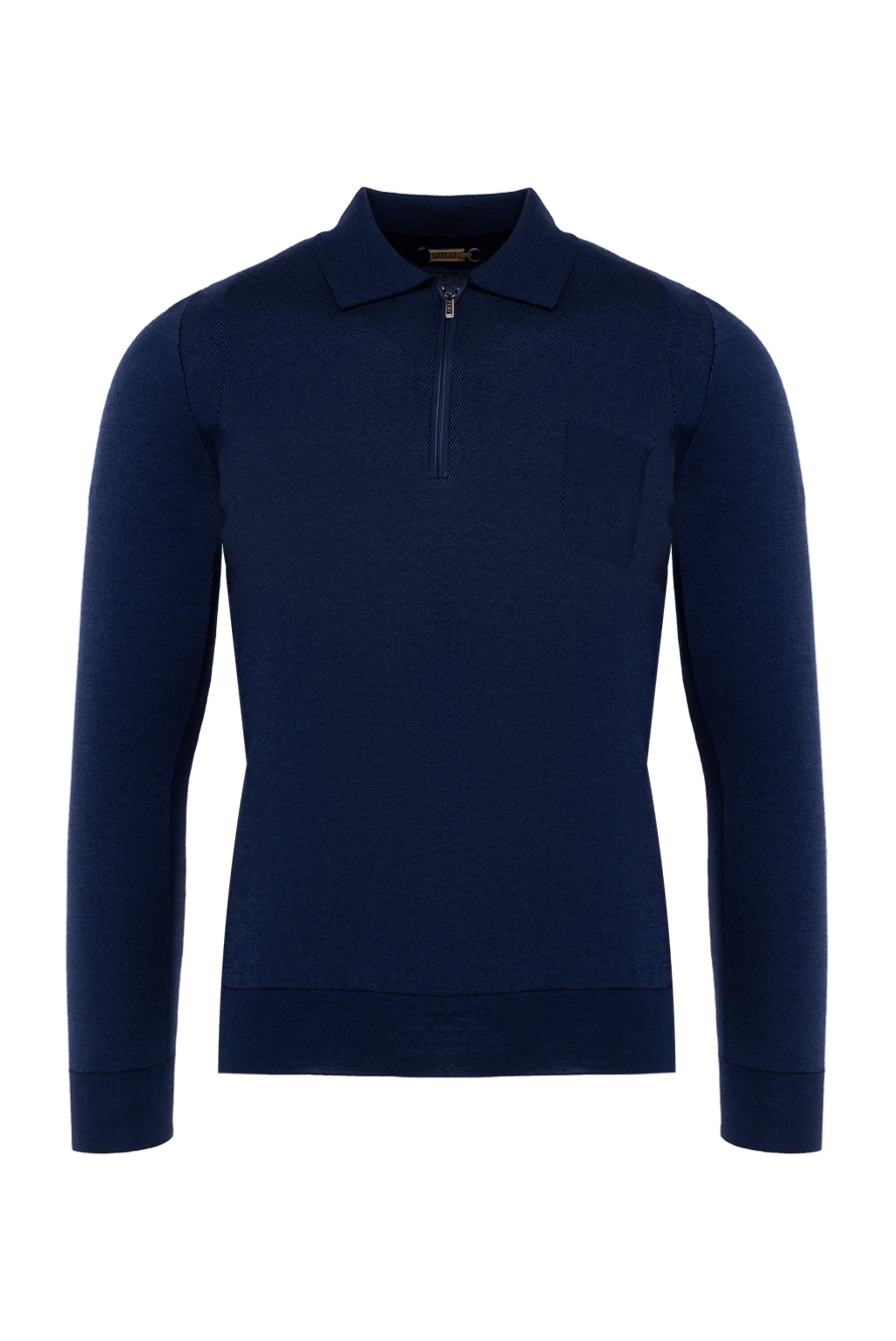 Zilli man silk and wool long sleeve polo blue for men купить с ценами и фото 153067 - photo 1