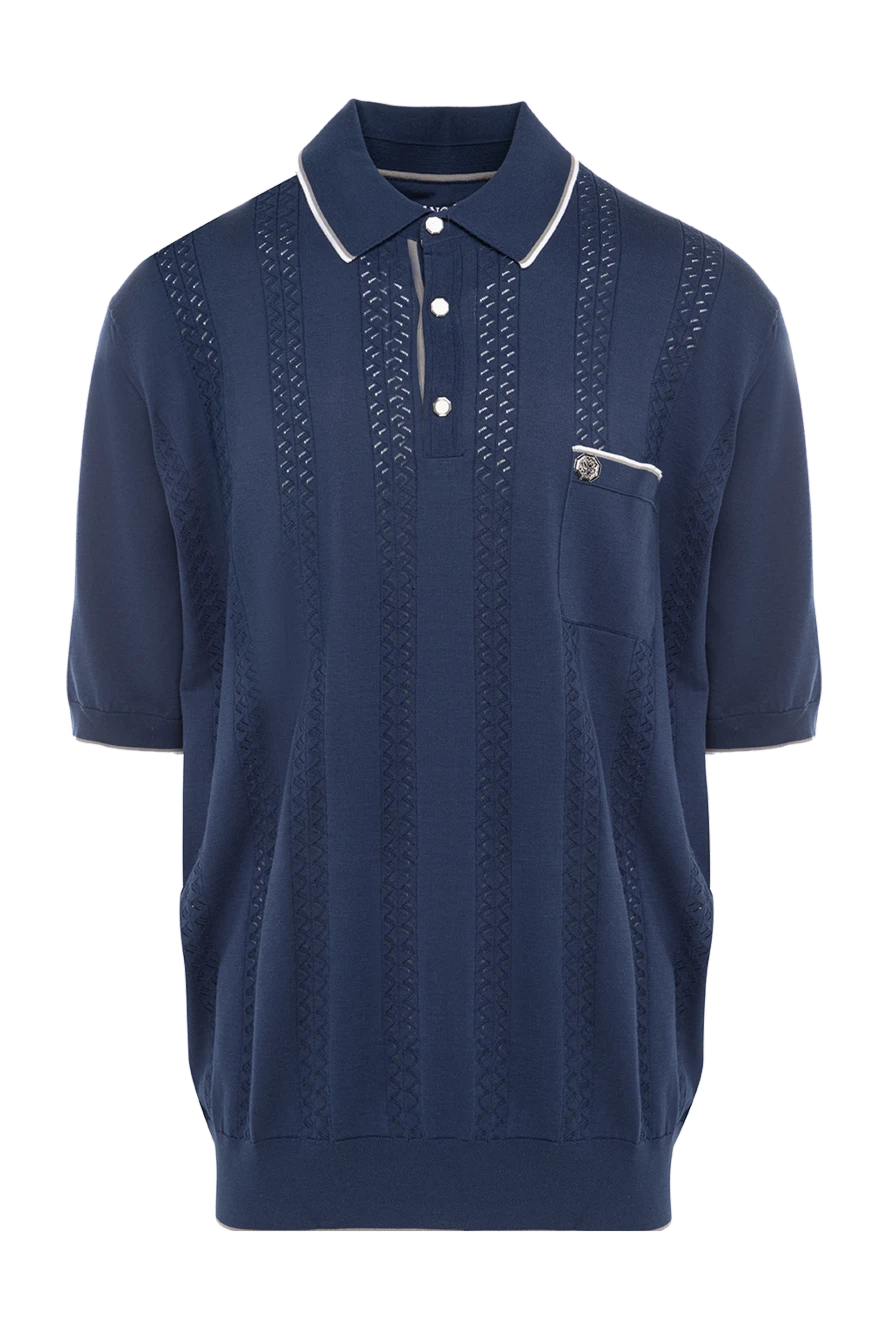Stefano Ricci темно синее поло с ажурной фактурой и контрастной окантовкой воротника
153168 - фото 1