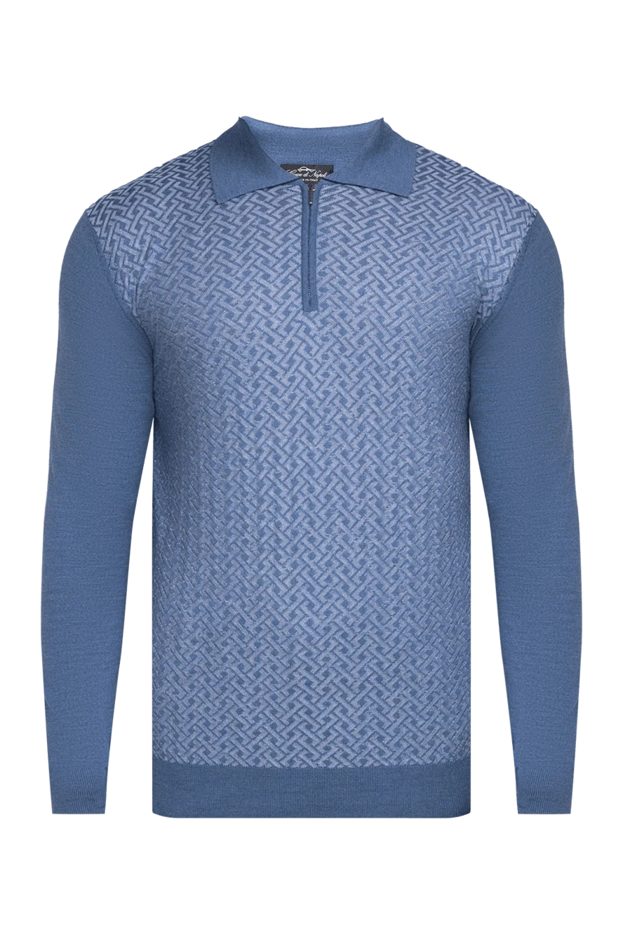 Cesare di Napoli man wool and cashmere long sleeve polo blue for men купить с ценами и фото 153314 - photo 1