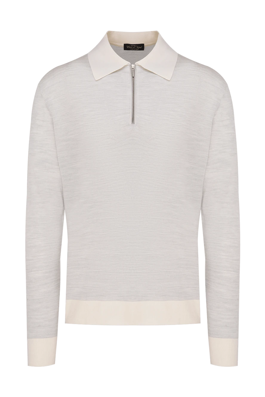 Cesare di Napoli man long sleeve polo in silk and cashmere white for men купить с ценами и фото 153323 - photo 1