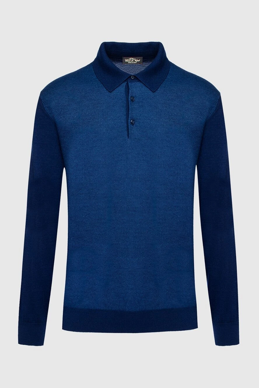 Cesare di Napoli man long sleeve polo in silk and cashmere blue for men купить с ценами и фото 153379 - photo 1