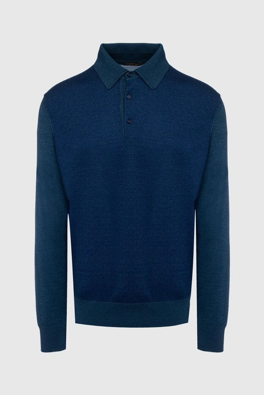 Cesare di Napoli man long sleeve polo in silk and cashmere blue for men купить с ценами и фото 153393 - photo 1