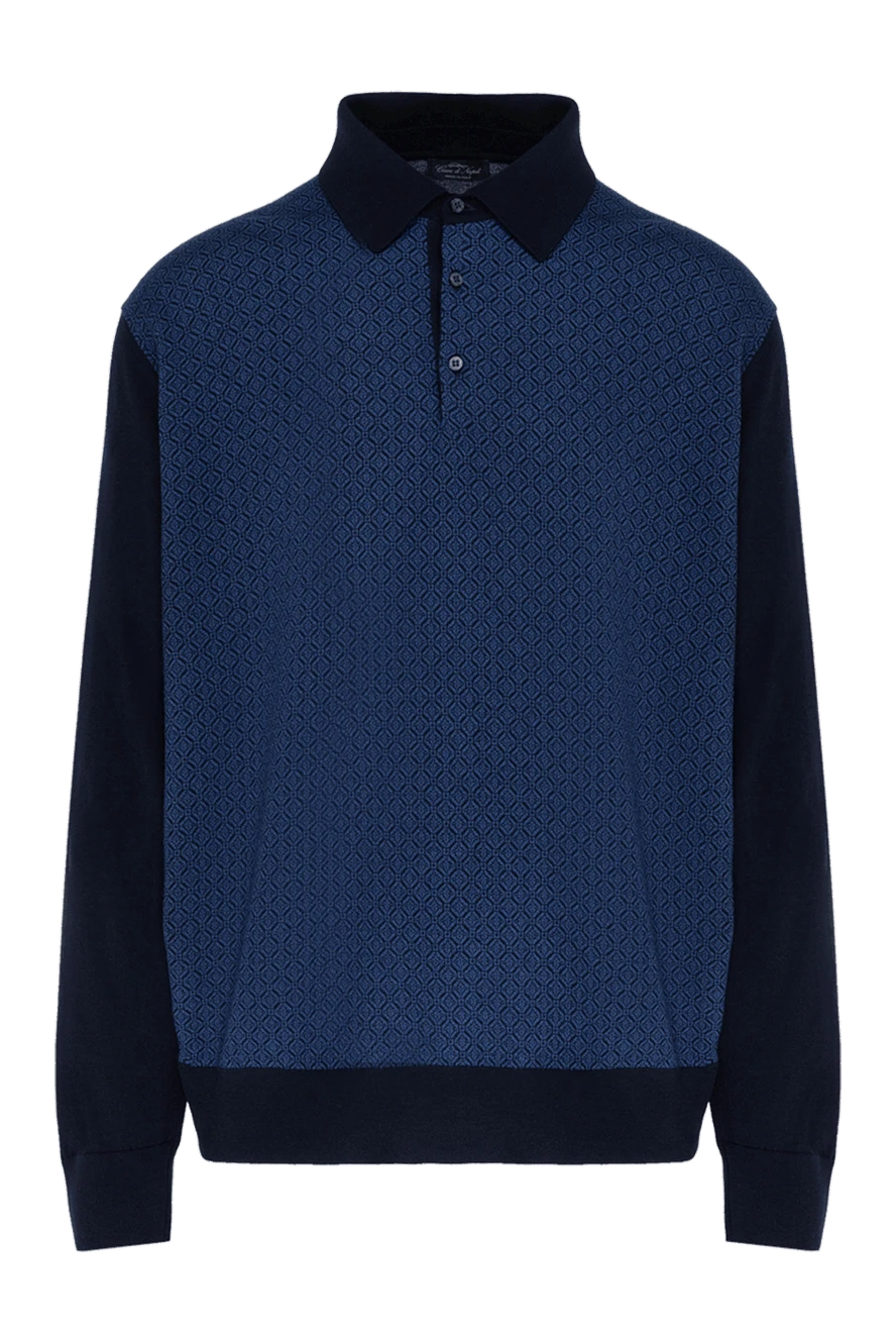 Cesare di Napoli man long sleeve polo in silk and cashmere blue for men купить с ценами и фото 153394 - photo 1