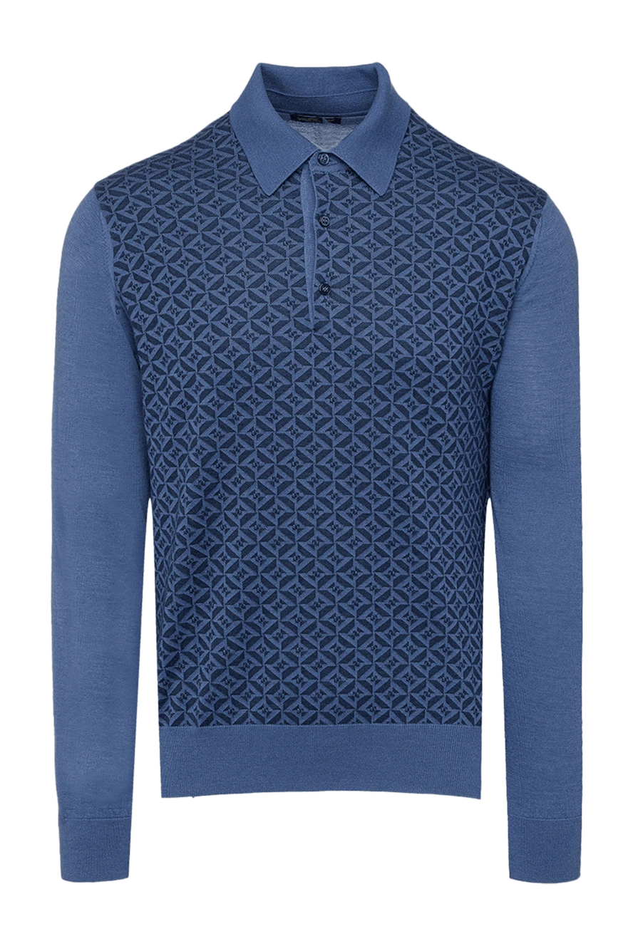 Cesare di Napoli man silk and cashmere long sleeve polo blue for men купить с ценами и фото 153396 - photo 1