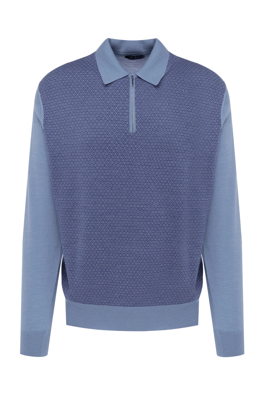 Cesare di Napoli man silk and cashmere long sleeve polo blue for men купить с ценами и фото 153399 - photo 1