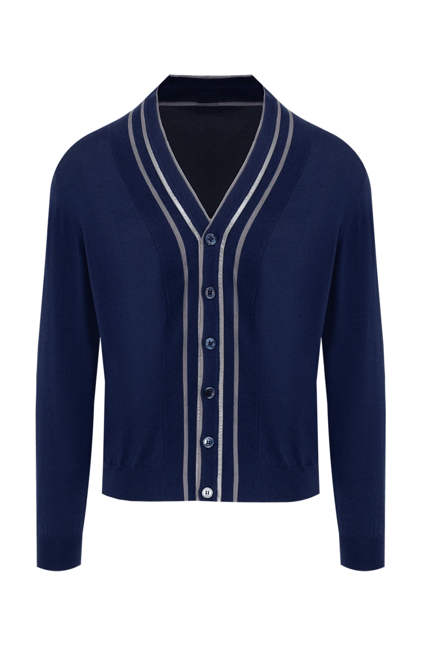 Zilli man men's cardigan made of cotton, silk and genuine leather, blue купить с ценами и фото 153489 - photo 1